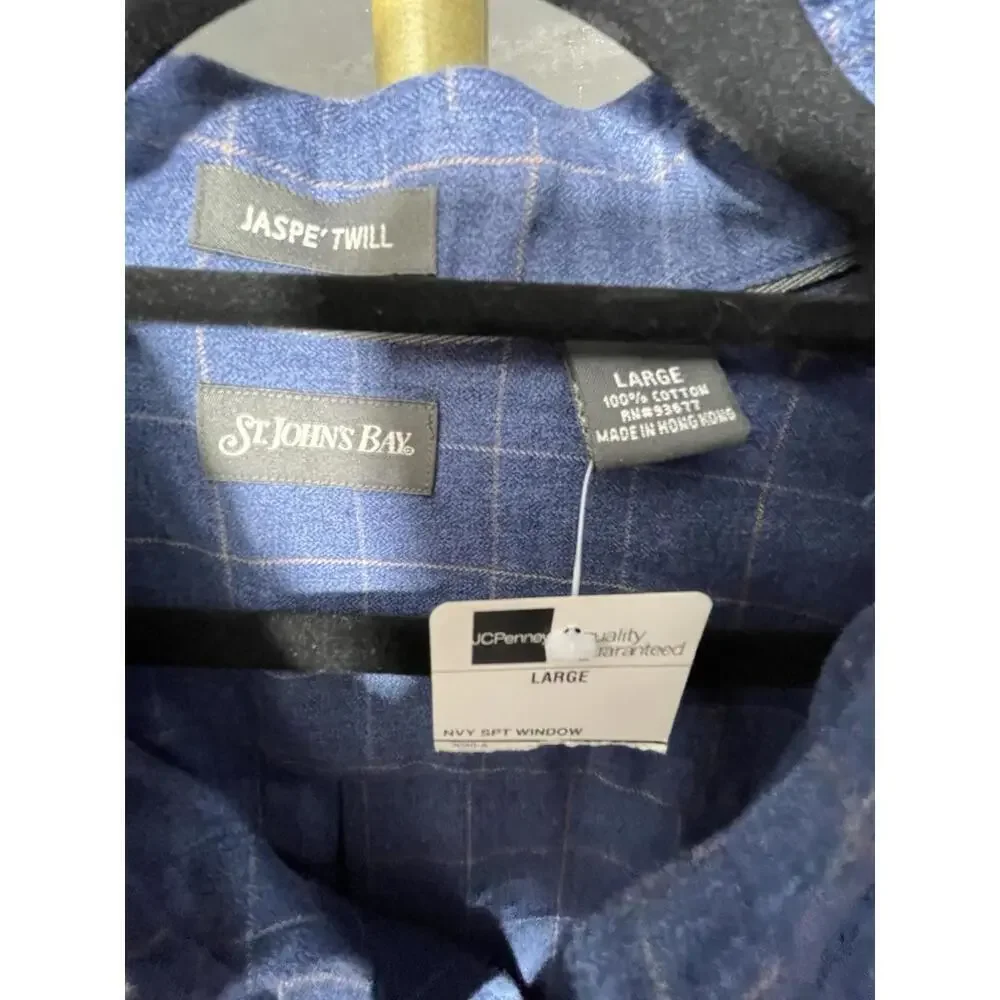 NWT St John's Bay Men Jaspe Twill Shirt Lrg Blue/Gold  Button Down Long Slv